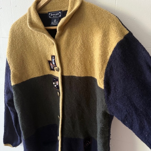 Juste Pour Moi Cottagecore Wool Cardigan with Embroidered Patches - Picture 5 of 10